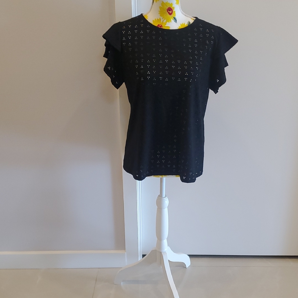 Black Ruffled Embellished Blouse